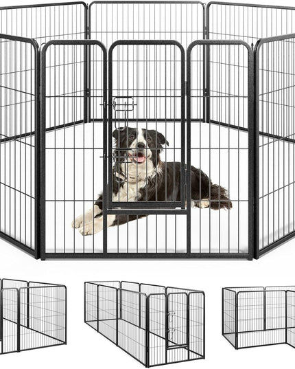 Giantex Dog Playpen Outdoor 32" H - 8/16 Panels Metal Pet Fence for Medium Dogs, Heavy Duty Dog Pen Exercise Fence with Door