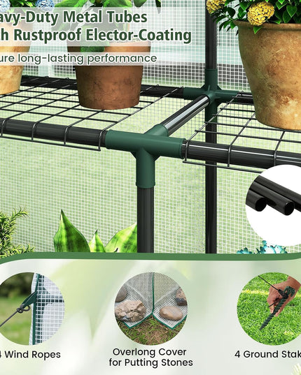 Giantex Walk-in Greenhouse, Gardening Plant Tent with Roll-Up Zippered Front Door and 2 Windows