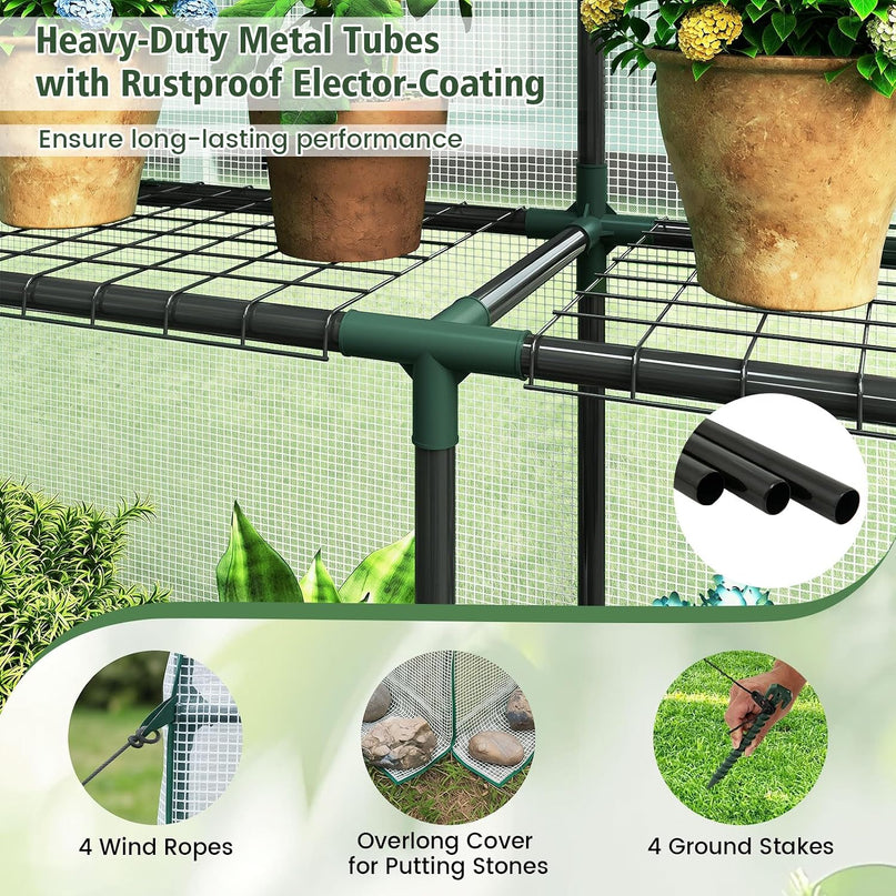 Giantex Walk-in Greenhouse, Gardening Plant Tent with Roll-Up Zippered Front Door and 2 Windows