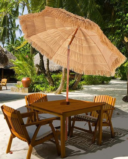 Giantex Thatched Tiki Umbrella, Hawaiian Style Patio Grass Umbrella with 8 Ribs & Tilt Adjustment