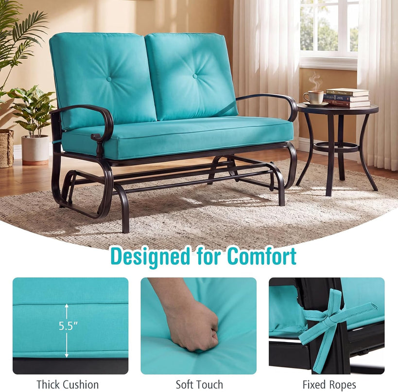 Giantex Outdoor Glider Bench, Patio 2 Person Loveseat with Removable Cushion