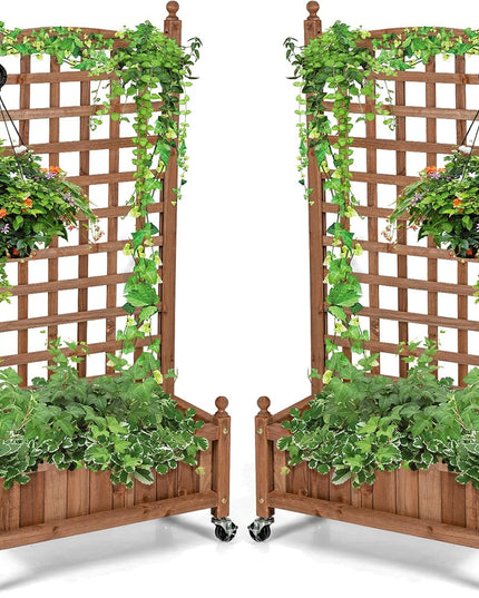 Giantex Mobile Plant Raised Bed with Lattice Trellis and Wheels