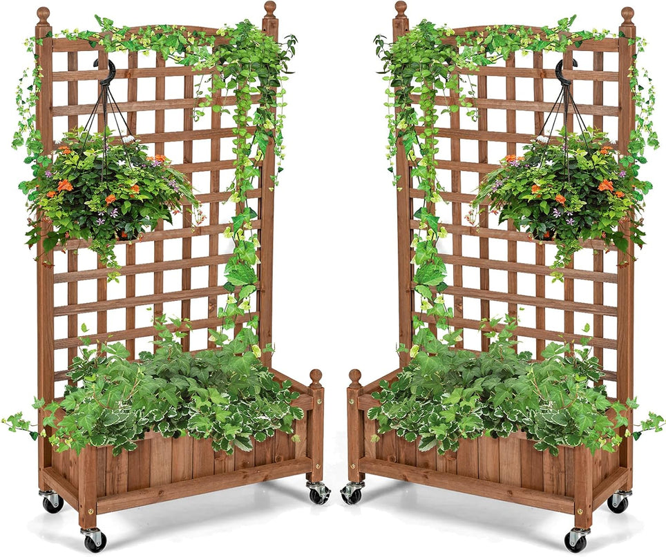Giantex Mobile Plant Raised Bed with Lattice Trellis and Wheels