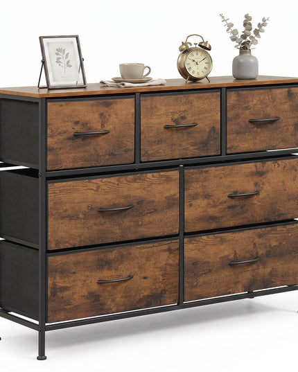 GIANTEX 7-Drawer Wide Dresser with 2-Sized Folding Fabric Drawers & 2 Anti-tipping Kits