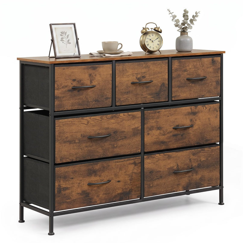 GIANTEX 7-Drawer Wide Dresser with 2-Sized Folding Fabric Drawers & 2 Anti-tipping Kits