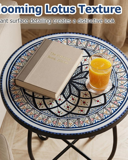 Giantex Outdoor Side Table, Blooming Lotus Mosaic Patio Accent Table