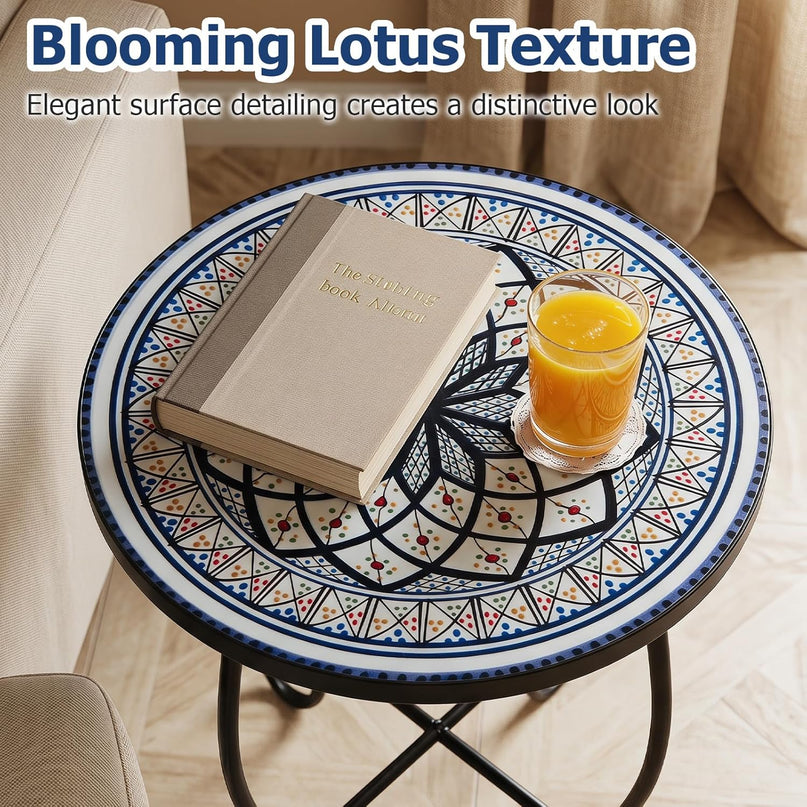 Giantex Outdoor Side Table, Blooming Lotus Mosaic Patio Accent Table