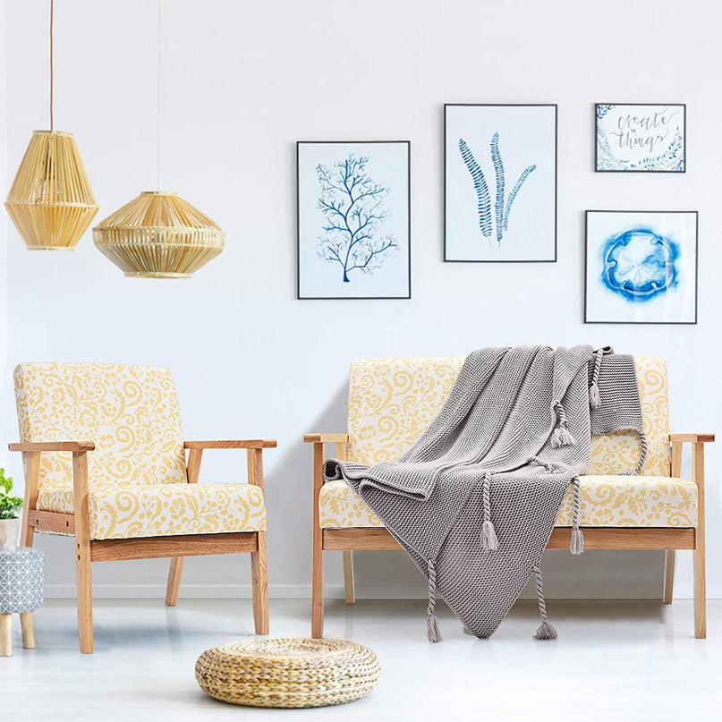 Mid-Century Wooden Loveseat Accent Chair Set - Giantexus
