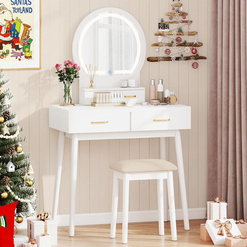 CHARMAID Modern Girls Dressing Table and Stool Set for Small Bedroom