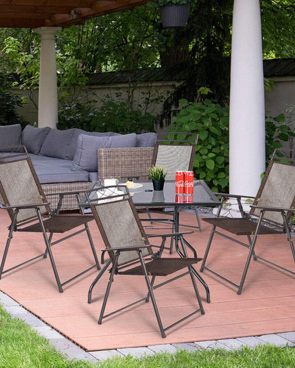 Giantex Set of 4 Patio Folding Sling Chairs Steel Camping Deck Garden Pool Backyard Chairs