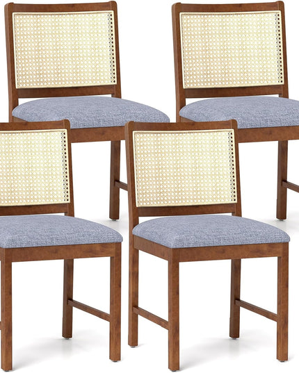 Giantex Rattan Dining Chairs Set of 2/4, Modern Upholstered Kitchen Chairs w/Rubber Wood Frame