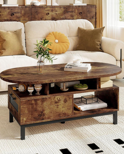 Giantex 47" Oval Coffee Table with Storage Compartments Drawer & 5 Support Legs