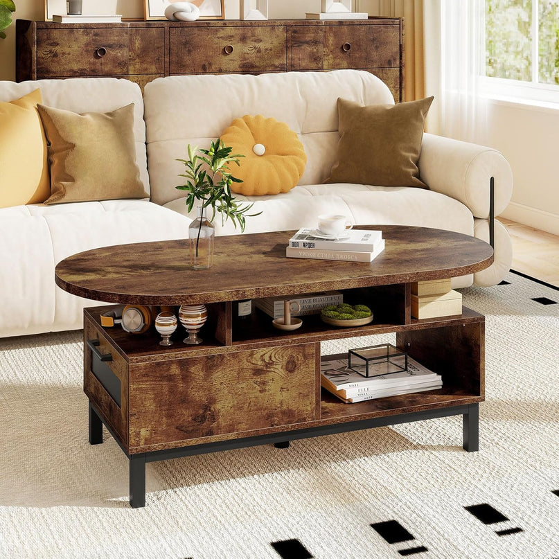 Giantex 47" Oval Coffee Table with Storage Compartments Drawer & 5 Support Legs