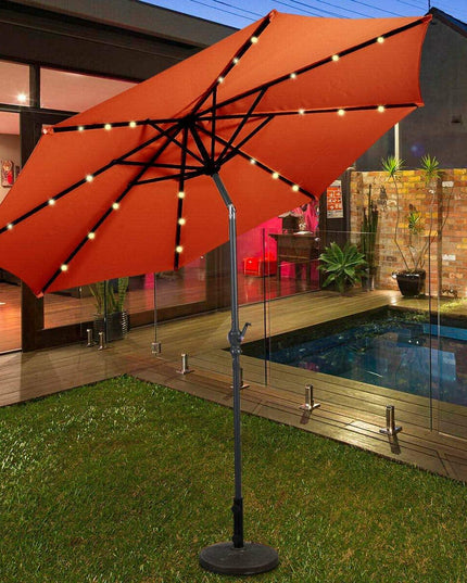 10ft Solar Patio Umbrella Outdoor with Lights Pool Indoor Outdoor Use - Giantexus