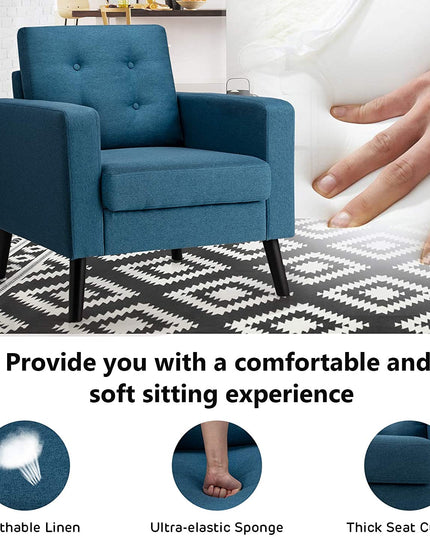 Giantex Modern Accent Chair, Mid-Century Upholstered Armchair Club Chair - Giantexus