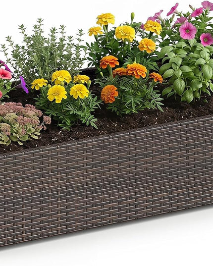Giantex Raised Garden Bed, PE Rattan Elevated Planter Box with Open-Ended Base