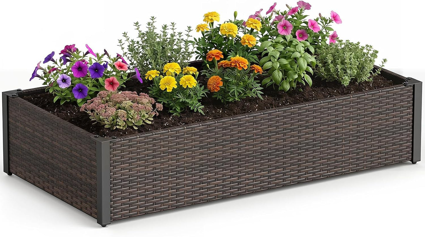 Giantex Raised Garden Bed, PE Rattan Elevated Planter Box with Open-Ended Base