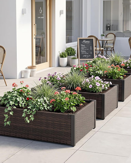 Giantex Raised Garden Bed, PE Rattan Elevated Planter Box with Open-Ended Base