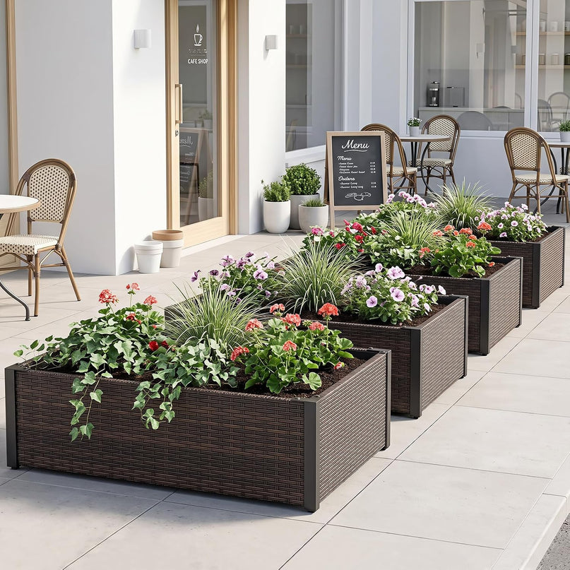 Giantex Raised Garden Bed, PE Rattan Elevated Planter Box with Open-Ended Base