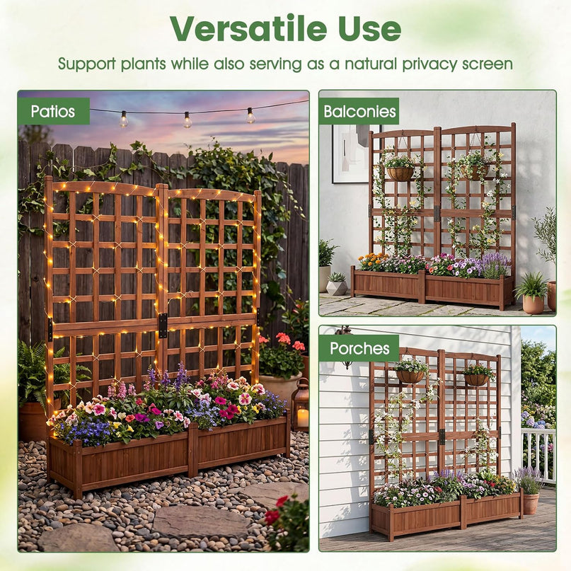 Giantex Wooden Raised Garden Bed with Trellis