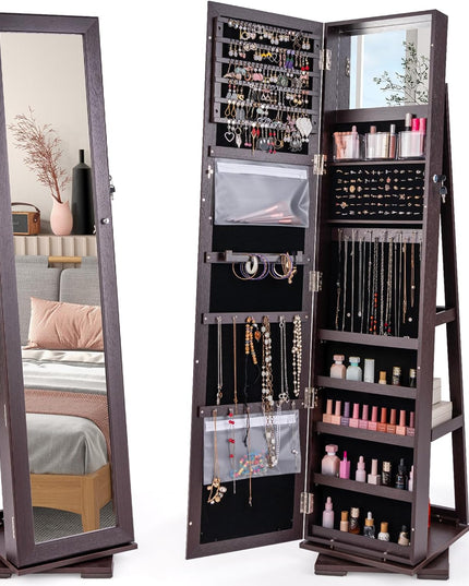 CHARMAID | 360-degree Rotating Jewelry Armoire with Higher Full Length Mirror