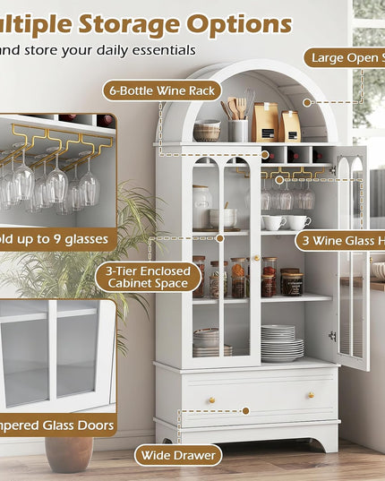Giantex 71.5" Arched Cabinet, 5-Tier Wooden Pantry Cabinet