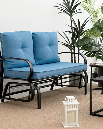 Giantex 2 Seats Glider Bench for Outside, Patio Glider Porch Loveseat w/Cushions & Powder Coated Steel Frame