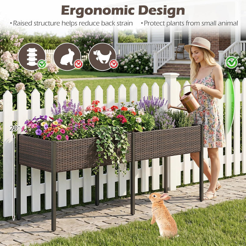 Giantex Raised Garden Bed with Legs, 6 x 2 FT Large Dual Elevated Planter Box with Removable Liner