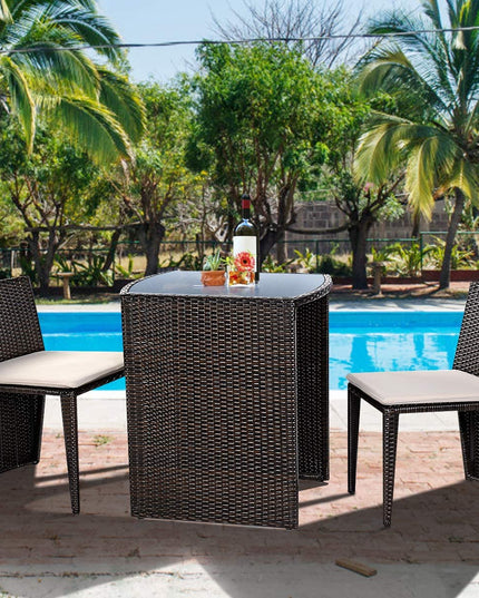 Giantex 3 PCS Cushioned Outdoor Wicker Garden Lawn Sofa Furniture (Brown)