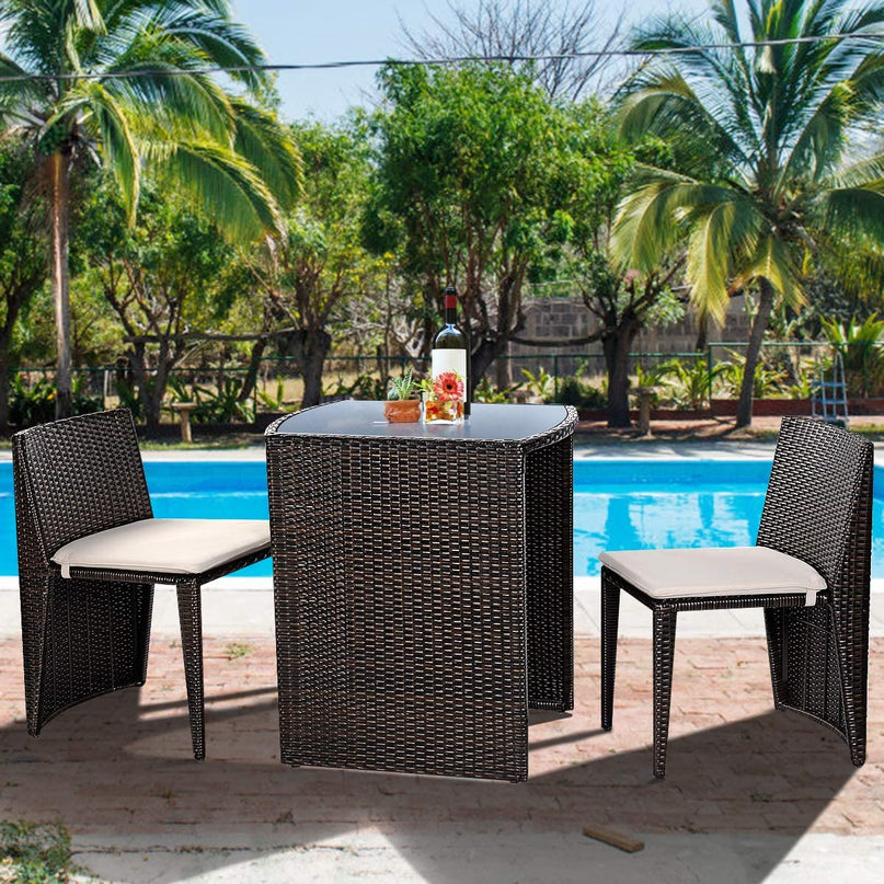 Giantex 3 PCS Cushioned Outdoor Wicker Garden Lawn Sofa Furniture (Brown)