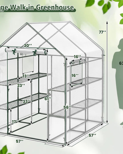 Giantex Walk-in Greenhouse, Gardening Plant Tent with Roll-Up Zippered Front Door and 2 Windows