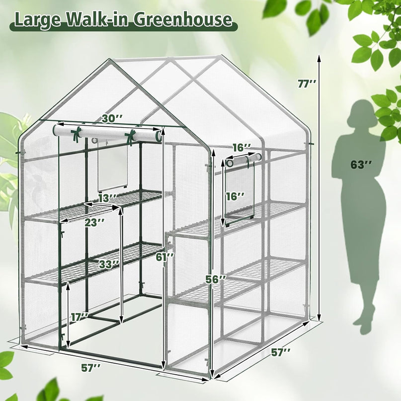 Giantex Walk-in Greenhouse, Gardening Plant Tent with Roll-Up Zippered Front Door and 2 Windows