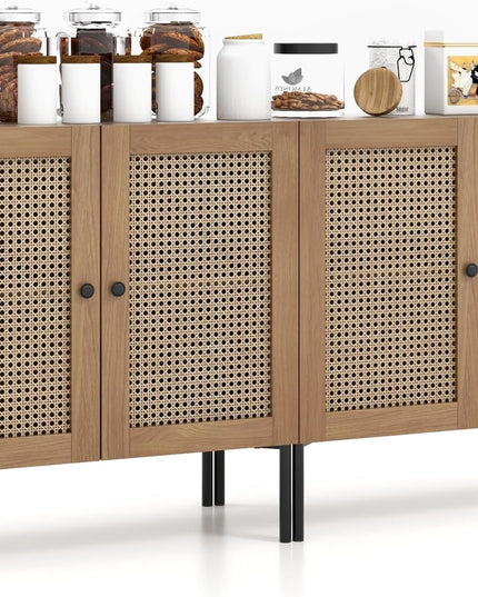 Giantex Buffet Cabinet, Wood Sideboard Storage Cabinet with Rattan Door, 3-Position Adjustable Shelf