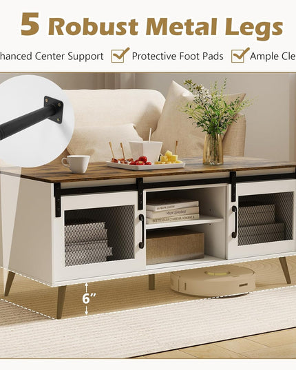 Giantex 48" Farmhouse Coffee Table with Sliding Doors