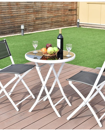Giantex Bistro Table Set, 3 Piece Patio Bistro Set, Outdoor Folding Table and Chairs