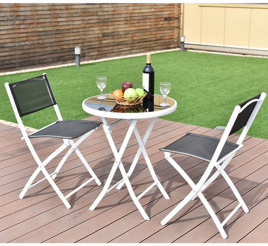 Giantex Bistro Table Set, 3 Piece Patio Bistro Set, Outdoor Folding Table and Chairs