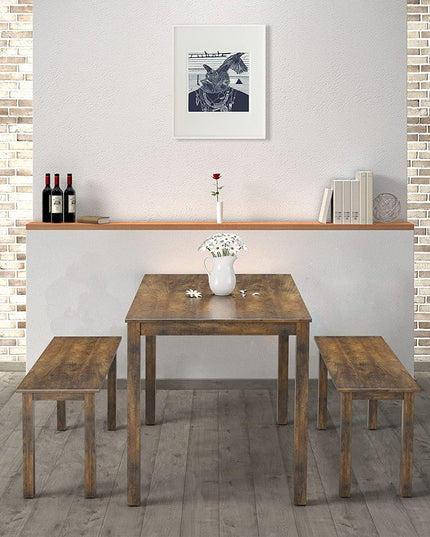 Wooden 3 Pcs Kitchen Dining Room Furniture for 4, Modern Studio Collection Table Set with 2 Benches, Dinette Set (Coffee Brown)