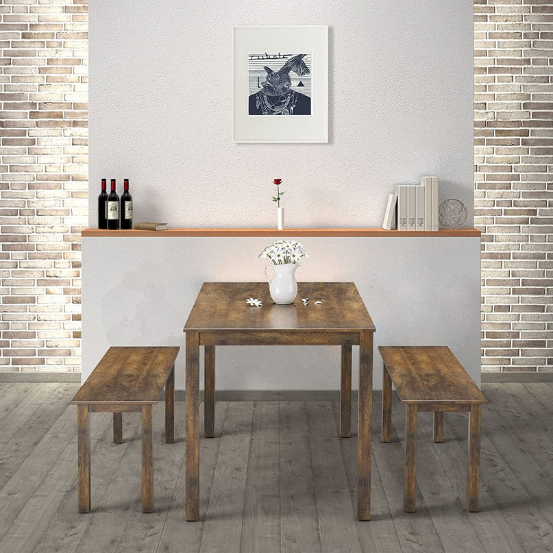 Wooden 3 Pcs Kitchen Dining Room Furniture for 4, Modern Studio Collection Table Set with 2 Benches, Dinette Set (Coffee Brown)