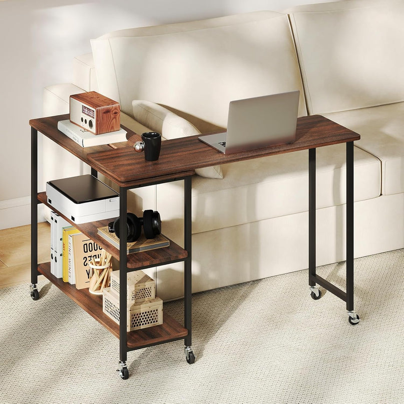 Giantex Patented Mobile End Table with 2-Tier Storage Shelves