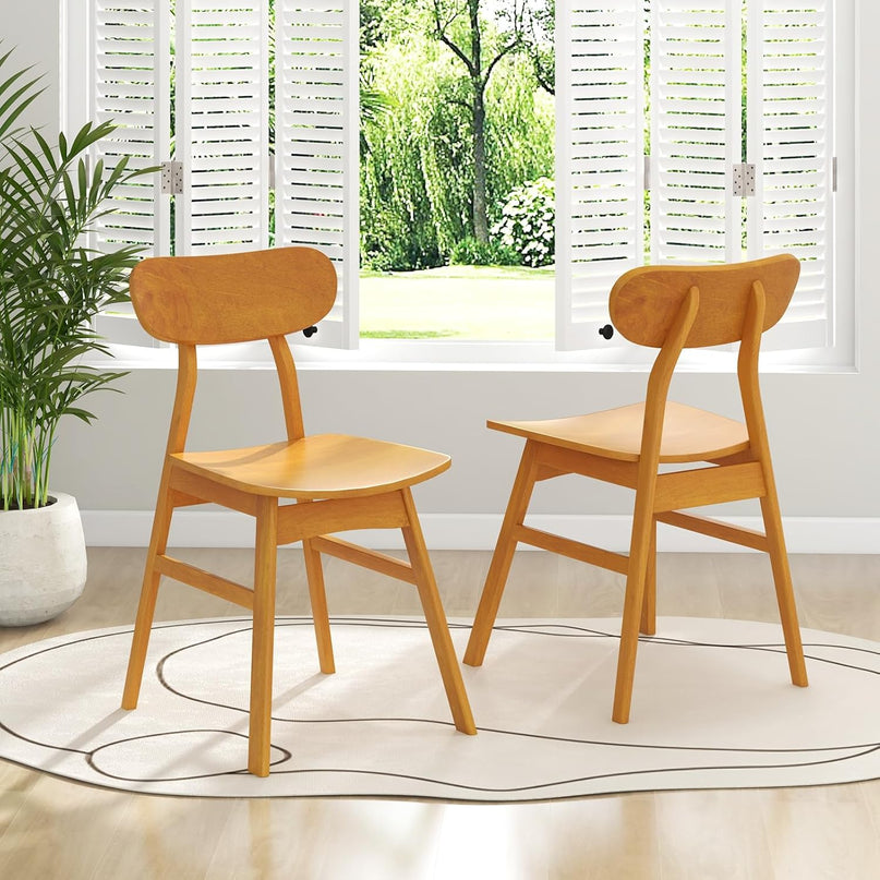 Giantex Wooden Dining Chairs Set of 2/4, Farmhouse Kitchen Chairs with Curved Backrest & Seat
