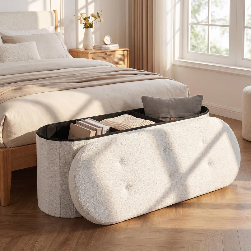 GIANTEX 43" Oval Storage Ottoman Bench with Dividers