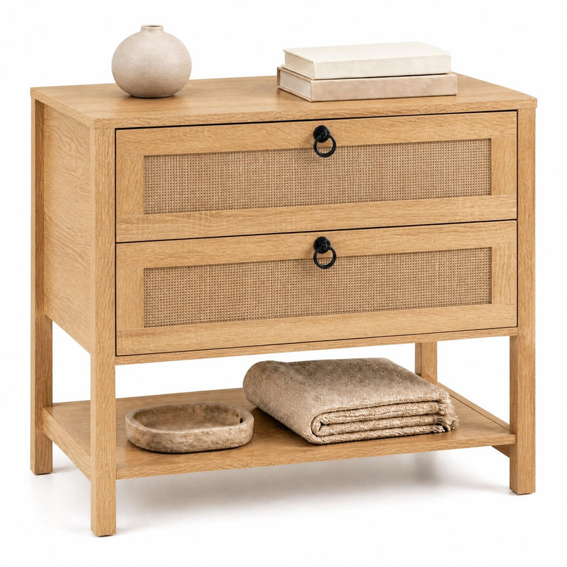 GIANTEX 27" Wide Rattan Nightstand with 2 Drawers (1/2)