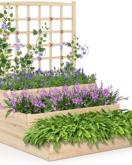 Giantex 3-Tier Raised Garden Bed with Trellis and 3 Planter Boxes