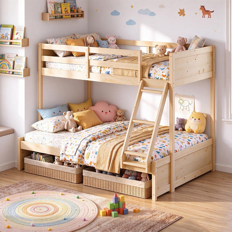 Giantex Twin Over Fulll Bunk Bed Wood Bunk Bed
