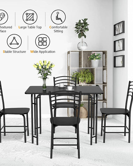 Giantex 5 PCS Dining Table Set 4 Person, Modern Kitchen Table and 4 Chairs,Black