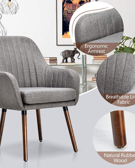 Set of 2 or 4 Fabric Dining Chairs, Accent Upholstered Arm Chair w/Wood Legs - Giantexus