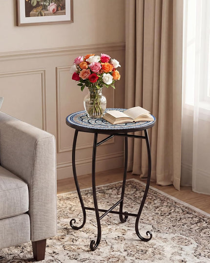Giantex Outdoor Side Table, Blooming Lotus Mosaic Patio Accent Table