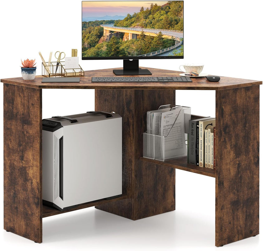 Giantex Corner Desk with Storage Shelves & CPU Stand