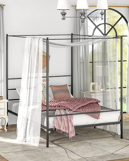 Giantex Full Size Metal Canopy Bed Frame, Modern Platform Bed Frame with 4 Poster & Headboard