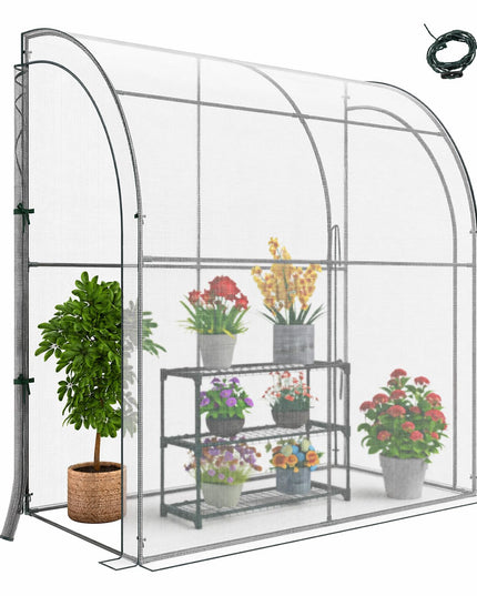 Serre adossée de jardin Giantex - avec étagère à plantes à 3 niveaux, serre de 2,1 m x 1,1 m x 2,1 m, couverture en PE quadrillée